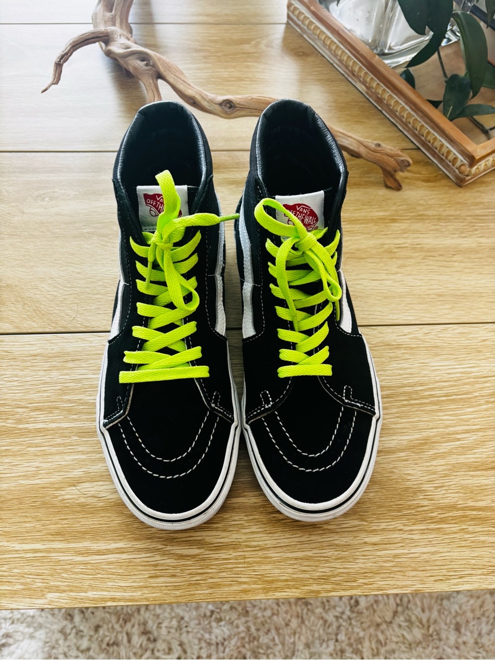 Vans SK-8 Black High-Top Sneakers with Neon Green Laces